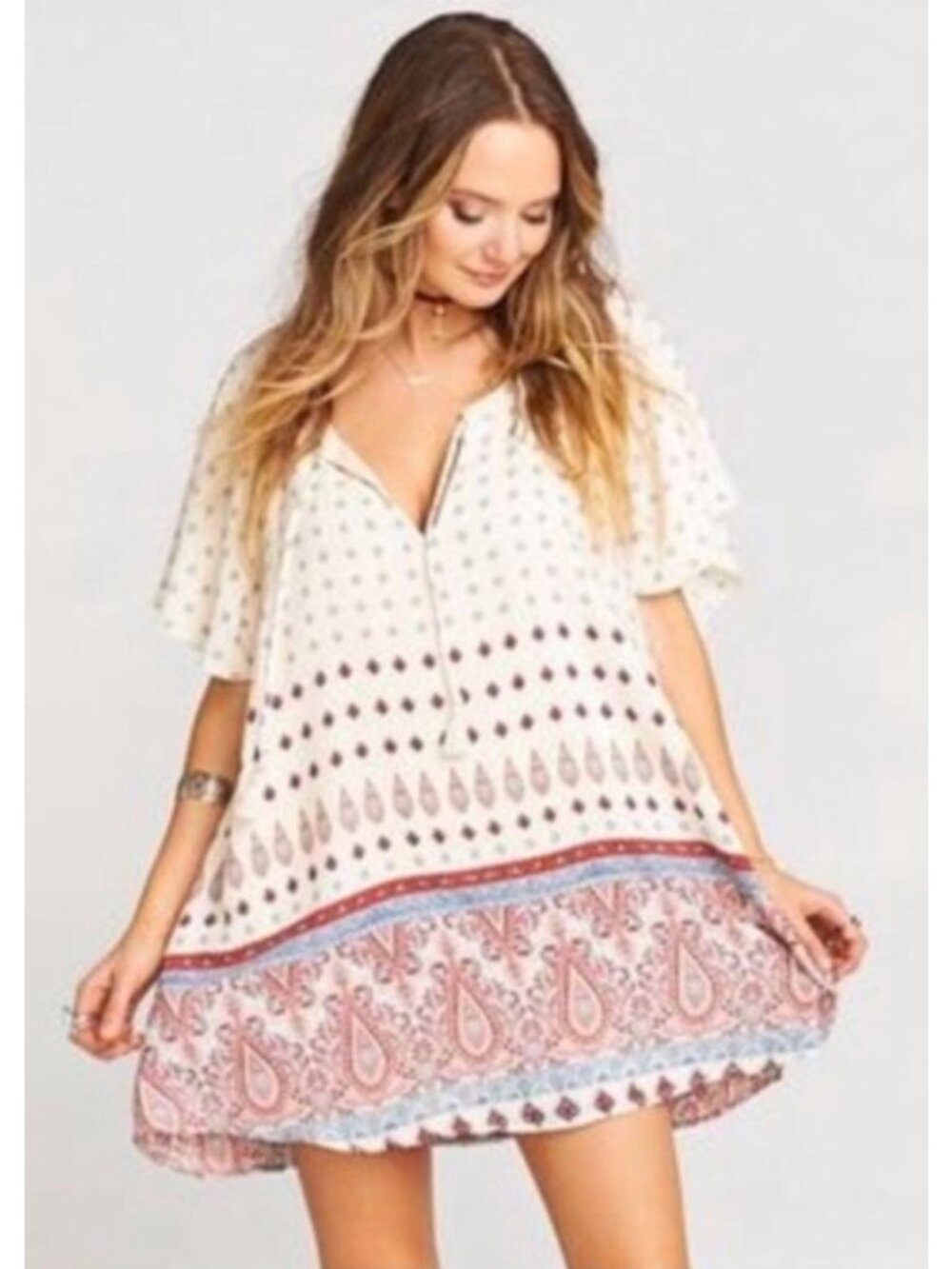 Show Me Your Mumu Juana Tassel Tunic Mini Dress Top Boho Cream Size M [jb]